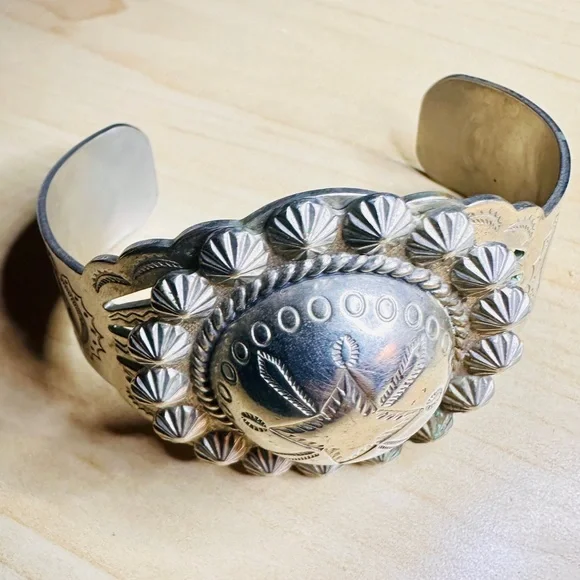 Fred Harvey Style Celestial Silver Cuff Bracelet - Picture 1 of 6